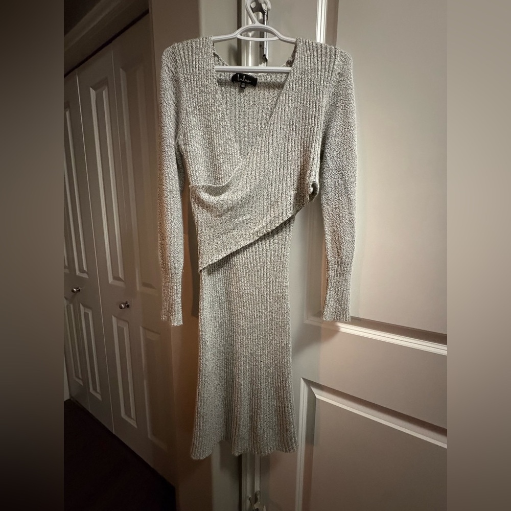 Lulu's Silver Asymmetrical Knit Dress